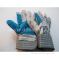 Reinforced Blue Leather Palm Stripe Cotton Back Rubberized Cuff Half Lining Ab Grade Safety Working Glove (DLC327) CE